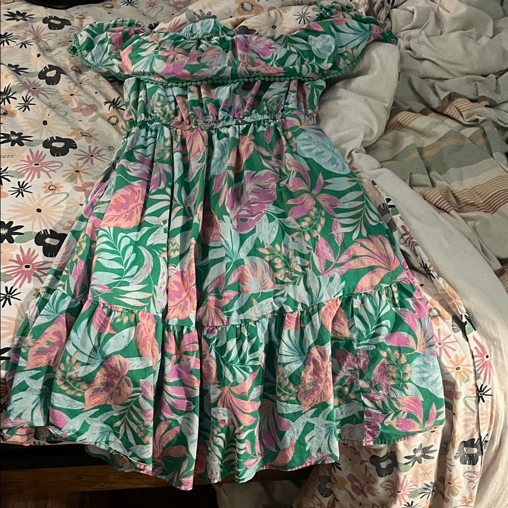 Terra & Sky Green and Pink Floral Dress